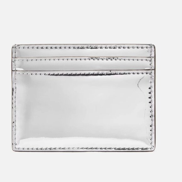 New Kate Spade Bridget Mirror Metallic Small Slim Card Holder Silver - Picture 4 of 4